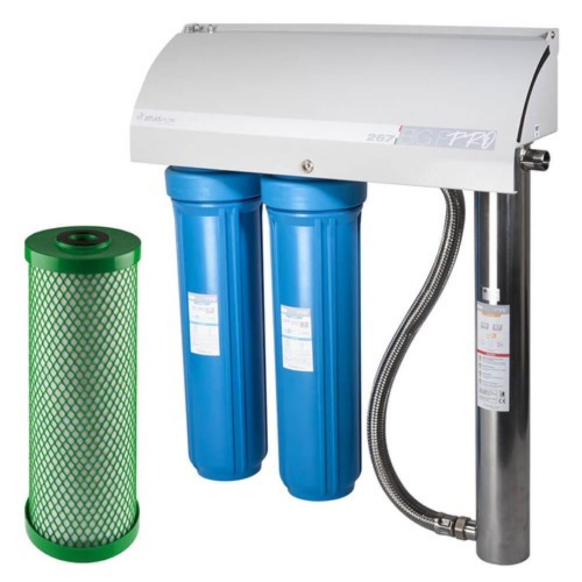 Picture of Atlas Filtri Big F Pro 267 with 20 Micron Pleated & 5 Micron Carbon 20" x 4.5"  BIG - UV Filtration System 95 LPM
ATL-BIGFPRO267-C